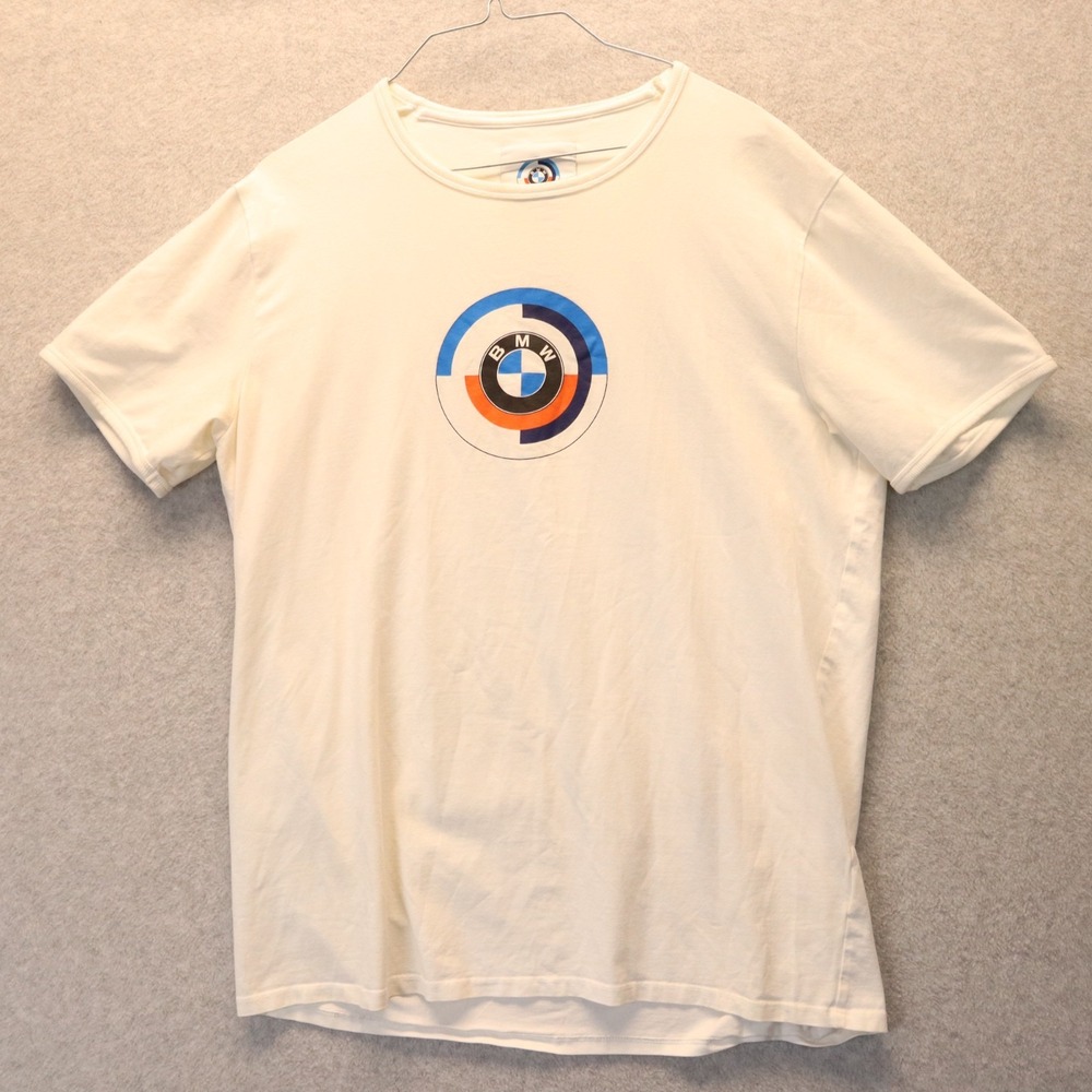 BMW T-Shirt Mens Large‎ Crew Neck Logo Tee White Short Sleeve